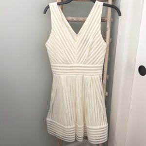 Bloomingdales aqua white lace stripe dress